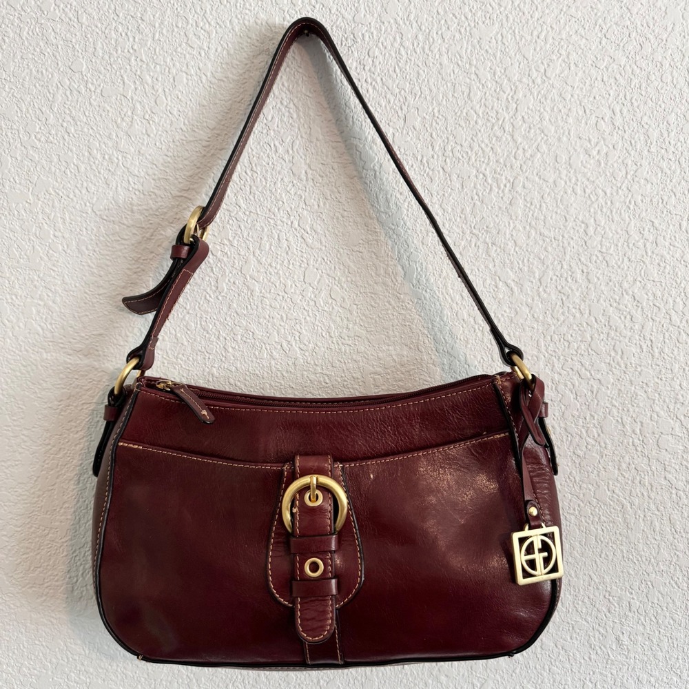 Giani Bernini Y2K Burgundy Leather Shoulder Bag Gold Buckle Hobo Purse Women's